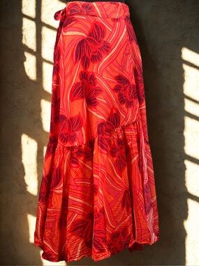 Katharine Kidd Red Floral Wrap Skirt, Size XS